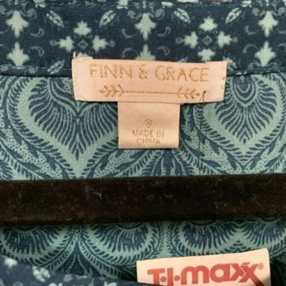 NWT Finn & Grace Green & Blue crewneck shirt small - Picture 6 of 9